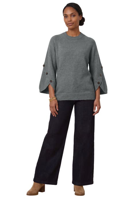 Button Cuff Bell Sleeve Sweater (plus)