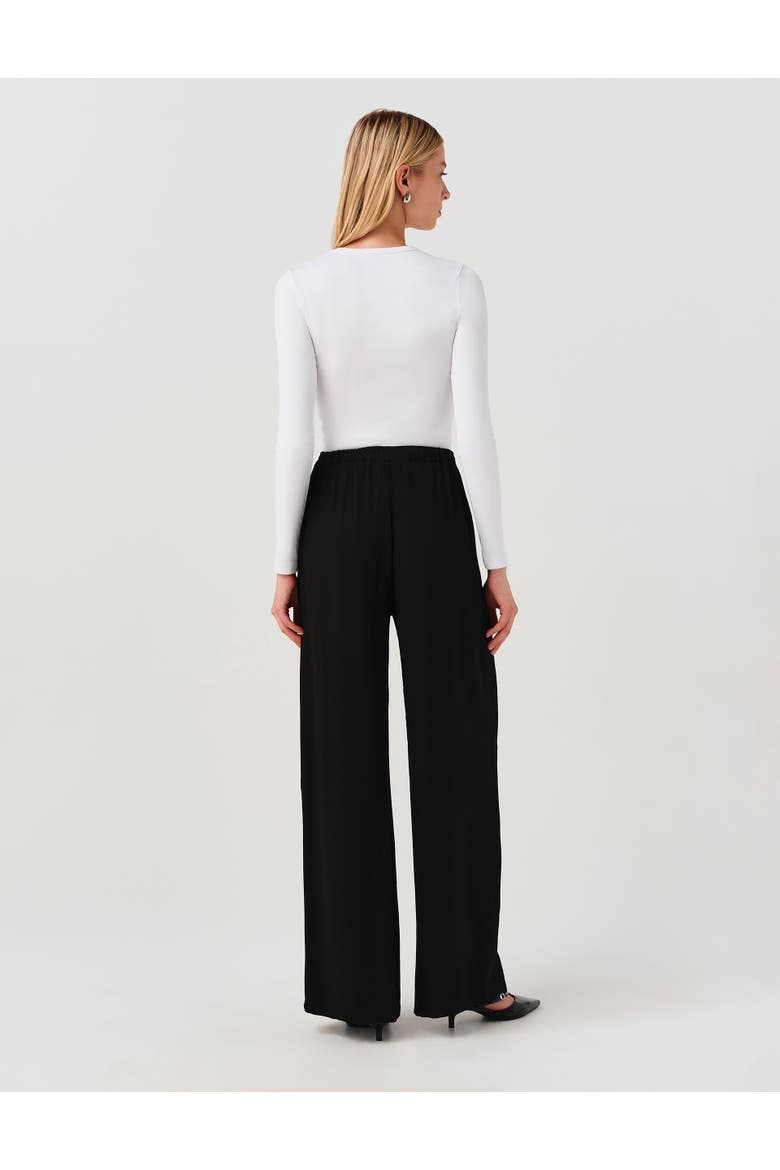 Andie Pleated Wide Leg Crepe Trouser, Alternate, color, Black