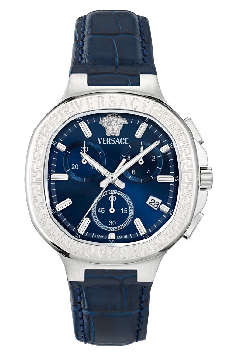 V-Chrono Square Swiss Quartz Croc Embossed Leather Strap Watch, 40mm, Main, color, STAINLESS STEEL