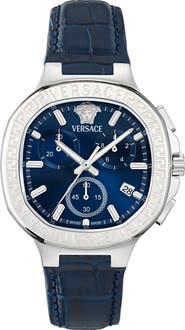 Versace V-Chrono Square Swiss Quartz Croc Embossed Leather Strap Watch, 40mm