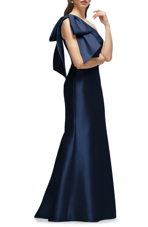 Alfred Sung Bow One-shoulder Satin Twill Mermaid Gown