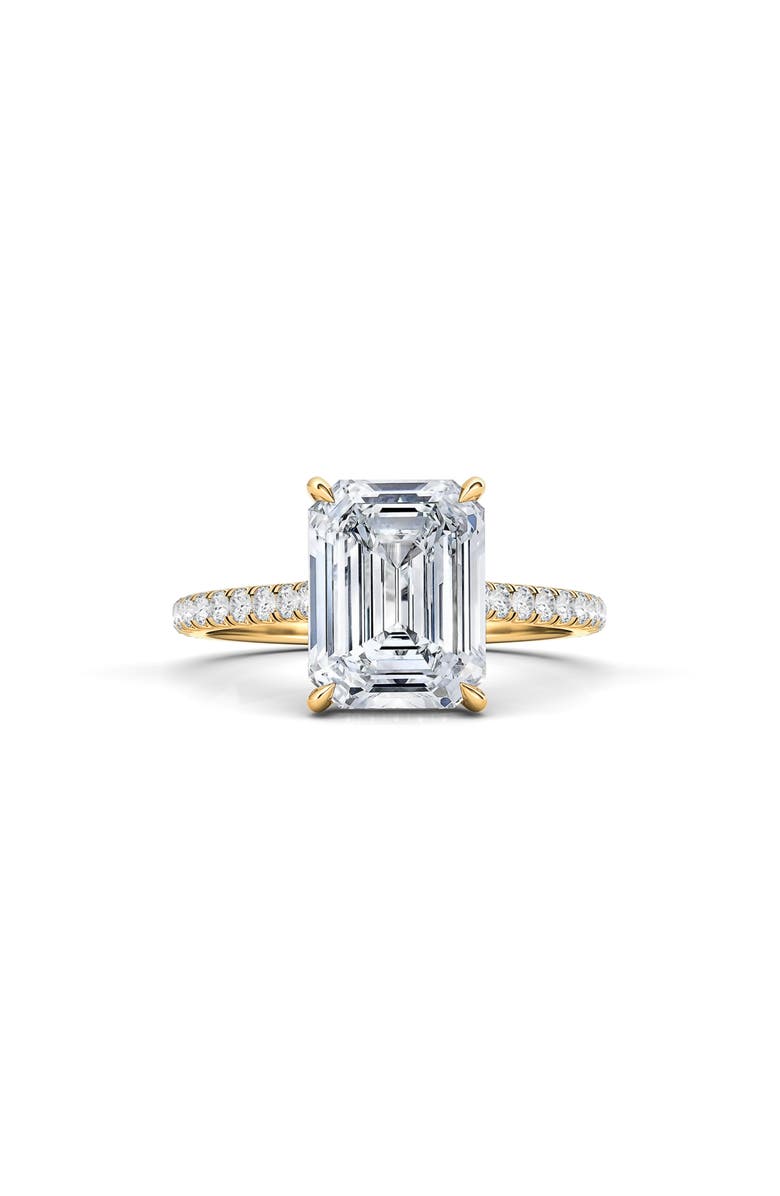 HauteCarat Emerald Cut Pavé Lab Grown Diamond Ring, Main, color, 2.00 Ctw 18K Yellow Gold