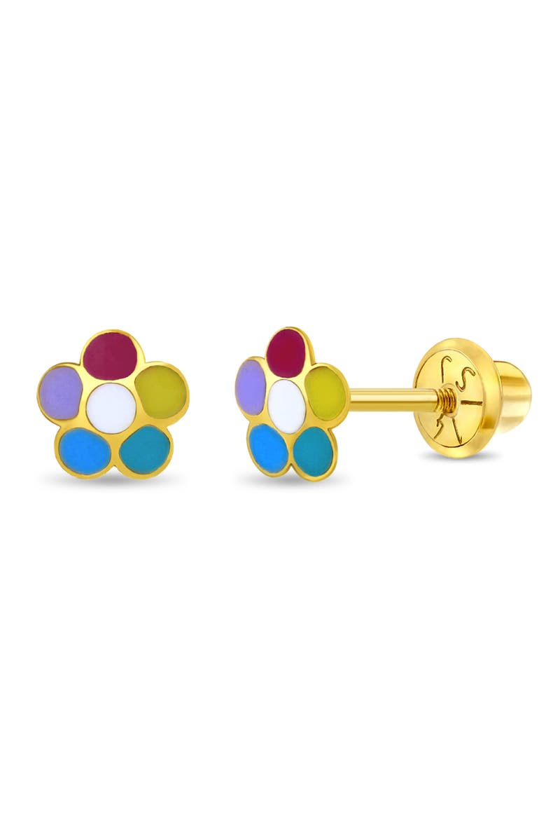 14k Petite Multicolored Petals Girl Earrings, Main, color, Multi-Color