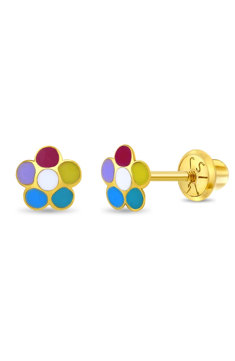In Season Jewelry 14k Petite Multicolored Petals Girl Earrings, Main, color, Multi-Color