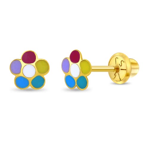 14k Petite Multicolored Petals Girl Earrings