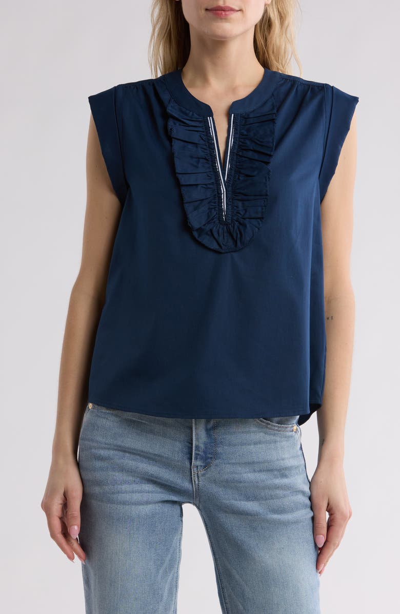 Democracy Poplin Ruffle Shirt, Main, color, Navy