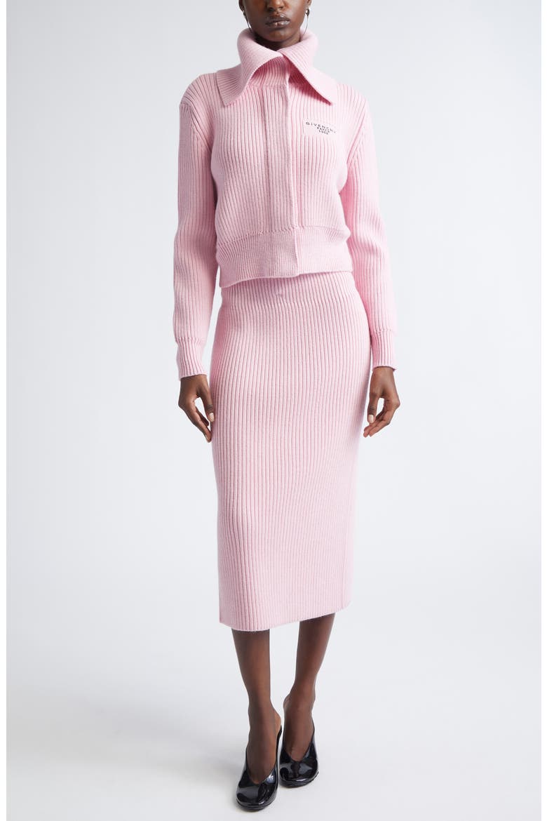 Wool & Alpaca Blend Rib Midi Skirt, Alternate, color, LIGHT PINK