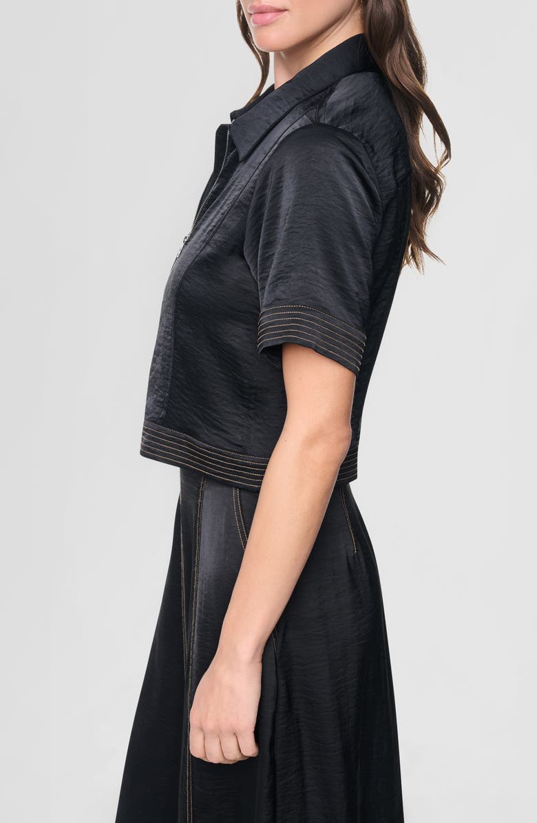 DKNY Short Sleeve Satin Jacket, Alternate, color, Black/ Dune