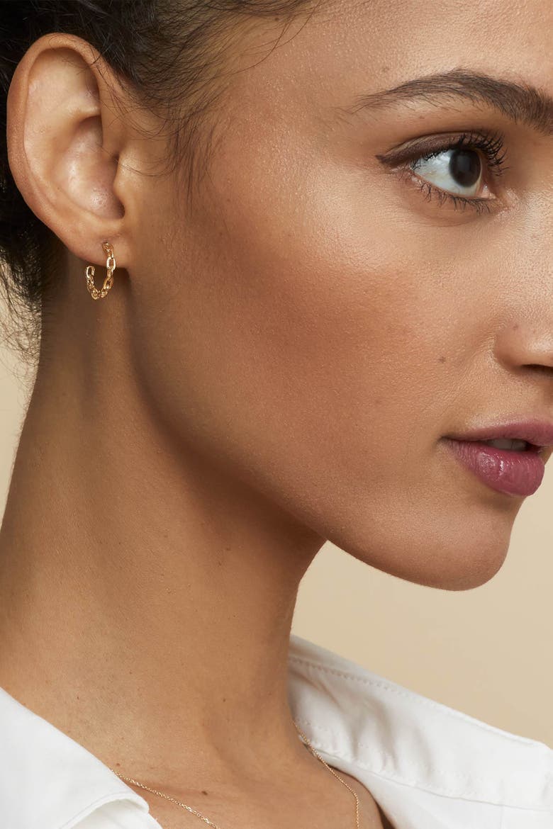 14K Yellow Gold Venice Link Mini Hoops, Alternate, color, Yellow Gold