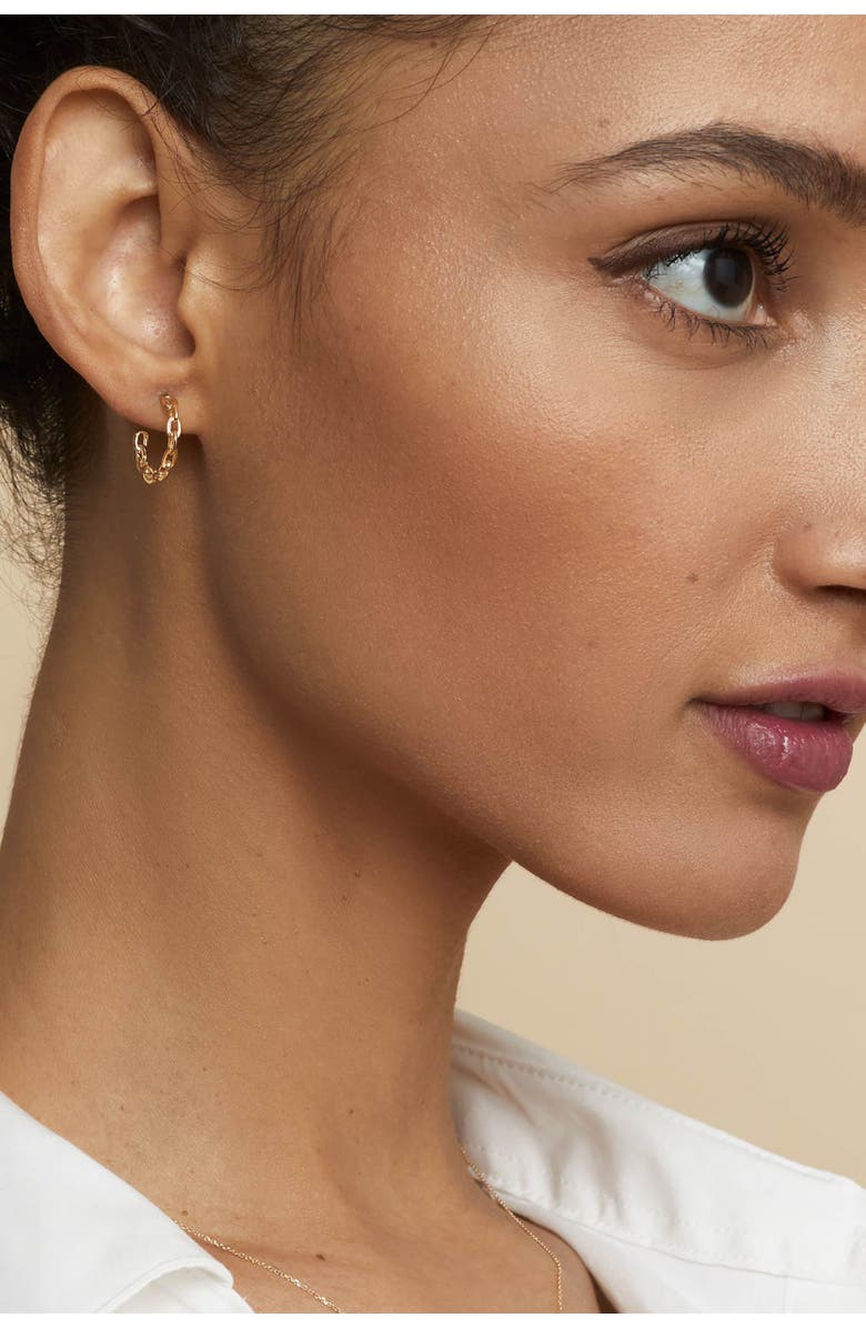 Oradina 14K Yellow Gold Venice Link Mini Hoops, Alternate, color, Yellow Gold