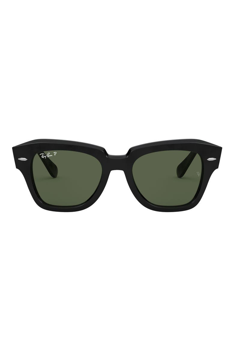 State Street 52mm Polarized Square Sunglasses, Main, color, BLACK