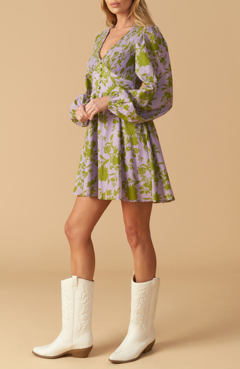 Floral Print Long Sleeve Babydoll Dress