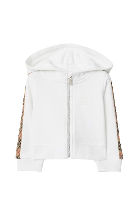 Check Trim Cotton Zip Hoodie
