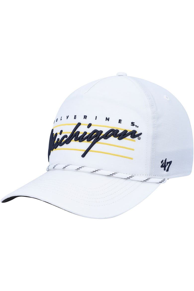 Men's '47  White Michigan Wolverines Downburst Hitch Trucker Snapback Hat, Main, color, White