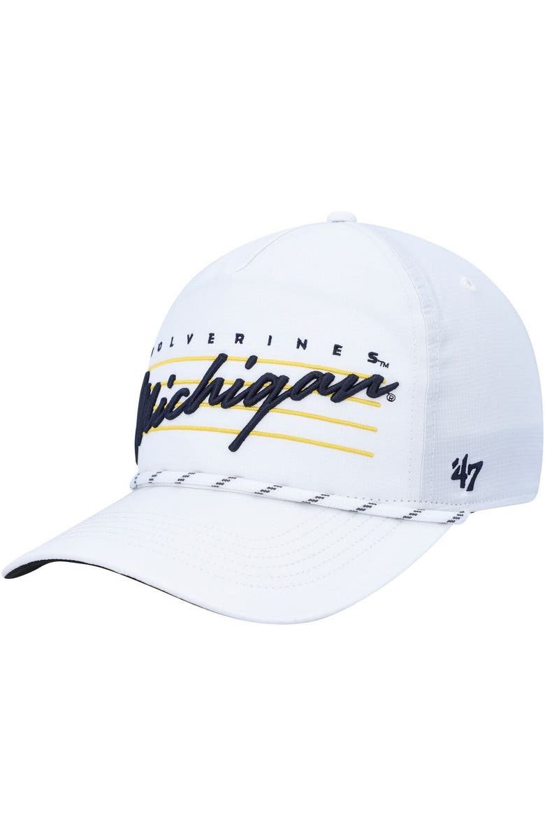 '47 Men's '47  White Michigan Wolverines Downburst Hitch Trucker Snapback Hat, Main, color, 