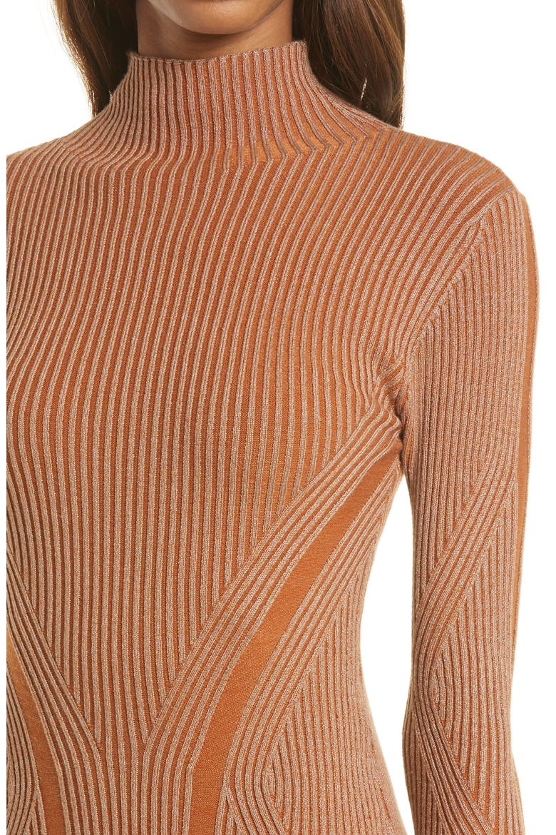 Simona Long Sleeve Rib Sweater Dress, Alternate, color, GLAZED GINGER/ CAMEL