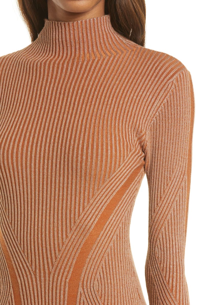French Connection Simona Long Sleeve Rib Sweater Dress, Alternate, color, Glazed Ginger/ Camel