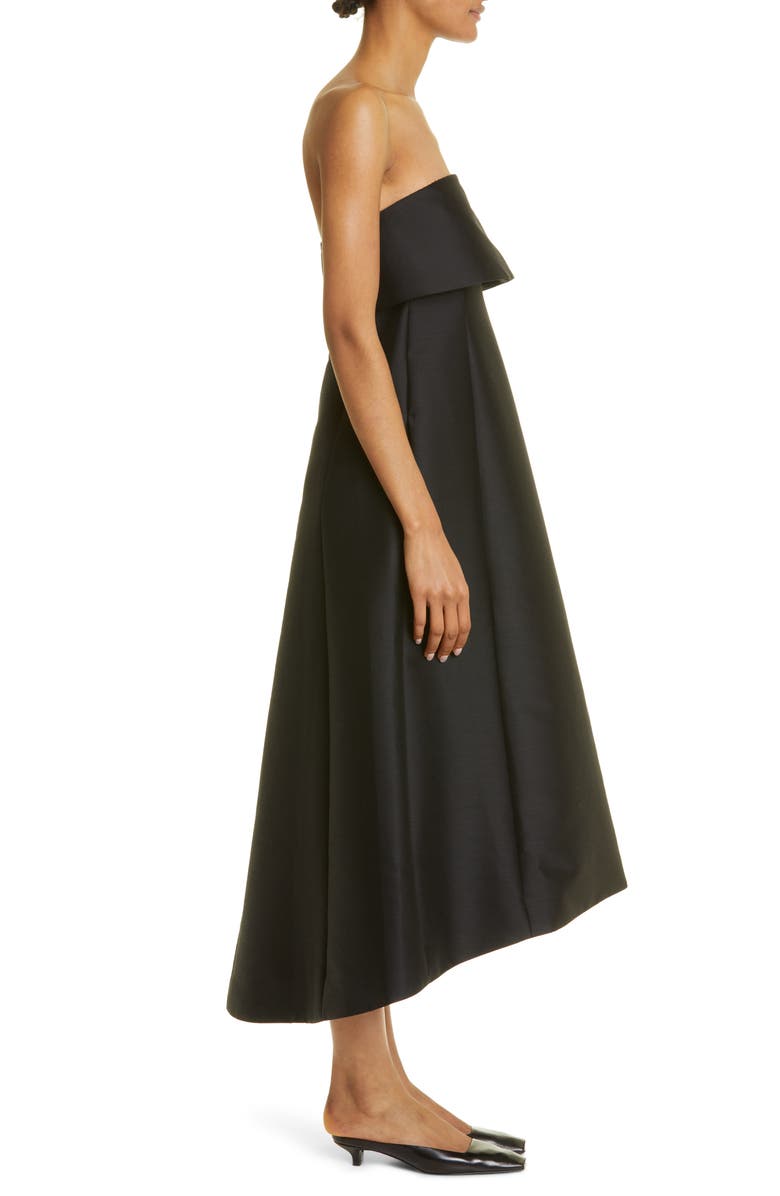 TOTEME Foldover Strapless A-Line Midi Dress, Alternate, color, 