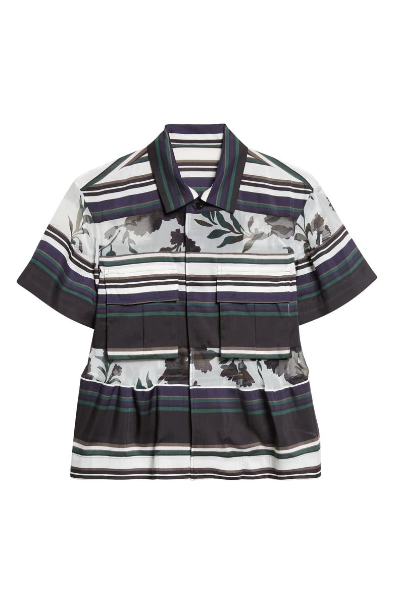 Sacai Pattern Mix Short Sleeve Button-Up Shirt, Alternate, color, White Multi