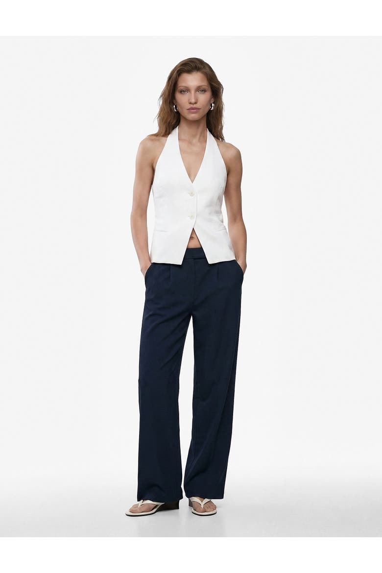 Linen Blend Wide Leg Trousers with Pocket Detail, Main, color, NAVY BLUE