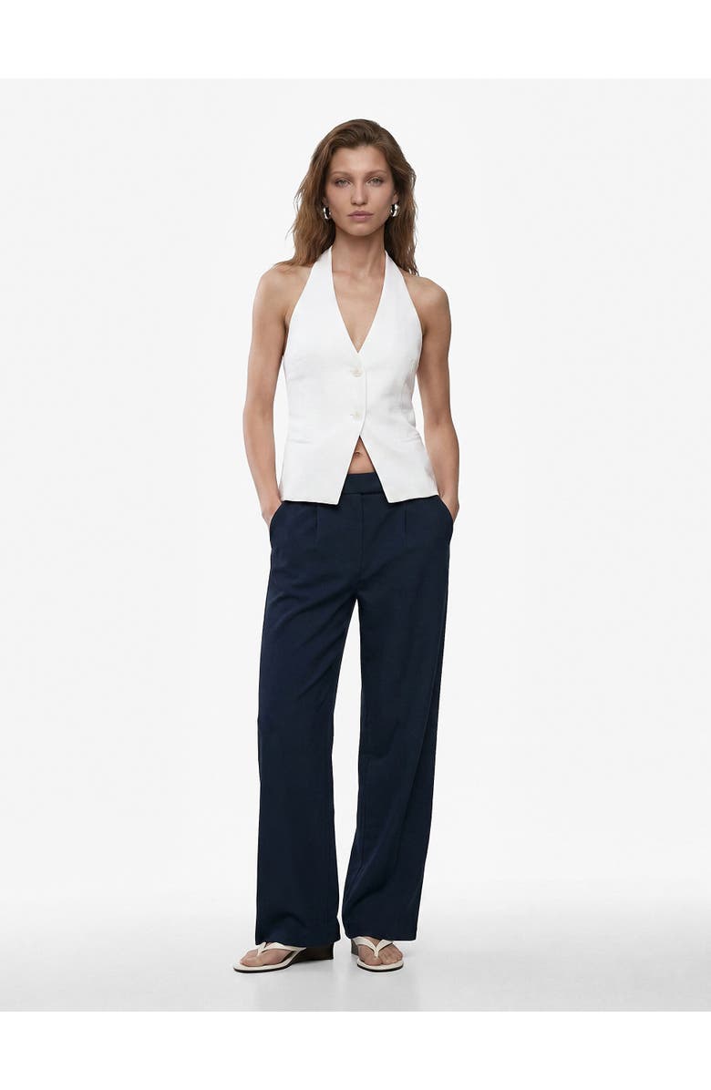 Koton Linen Blend Wide Leg Trousers with Pocket Detail, Main, color, Navy Blue