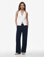 Koton Linen Blend Wide Leg Trousers with Pocket Detail