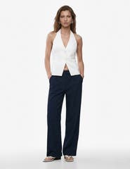Koton Linen Blend Wide Leg Trousers with Pocket Detail