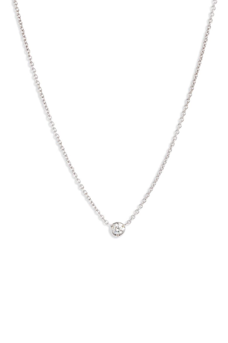 Petite Bezel Diamond Solitaire Necklace, Main, color, WHITE GOLD/ DIAMOND