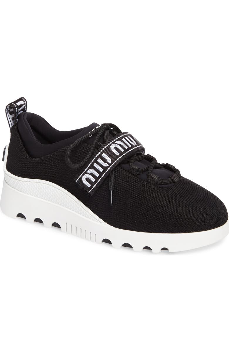 Miu Miu Logo Strap Platform Sneaker, Main, color,