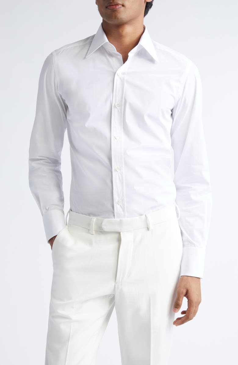 TOM FORD Classic Fit Cotton Poplin Button-Up Shirt, Main, color, Waa Optical White