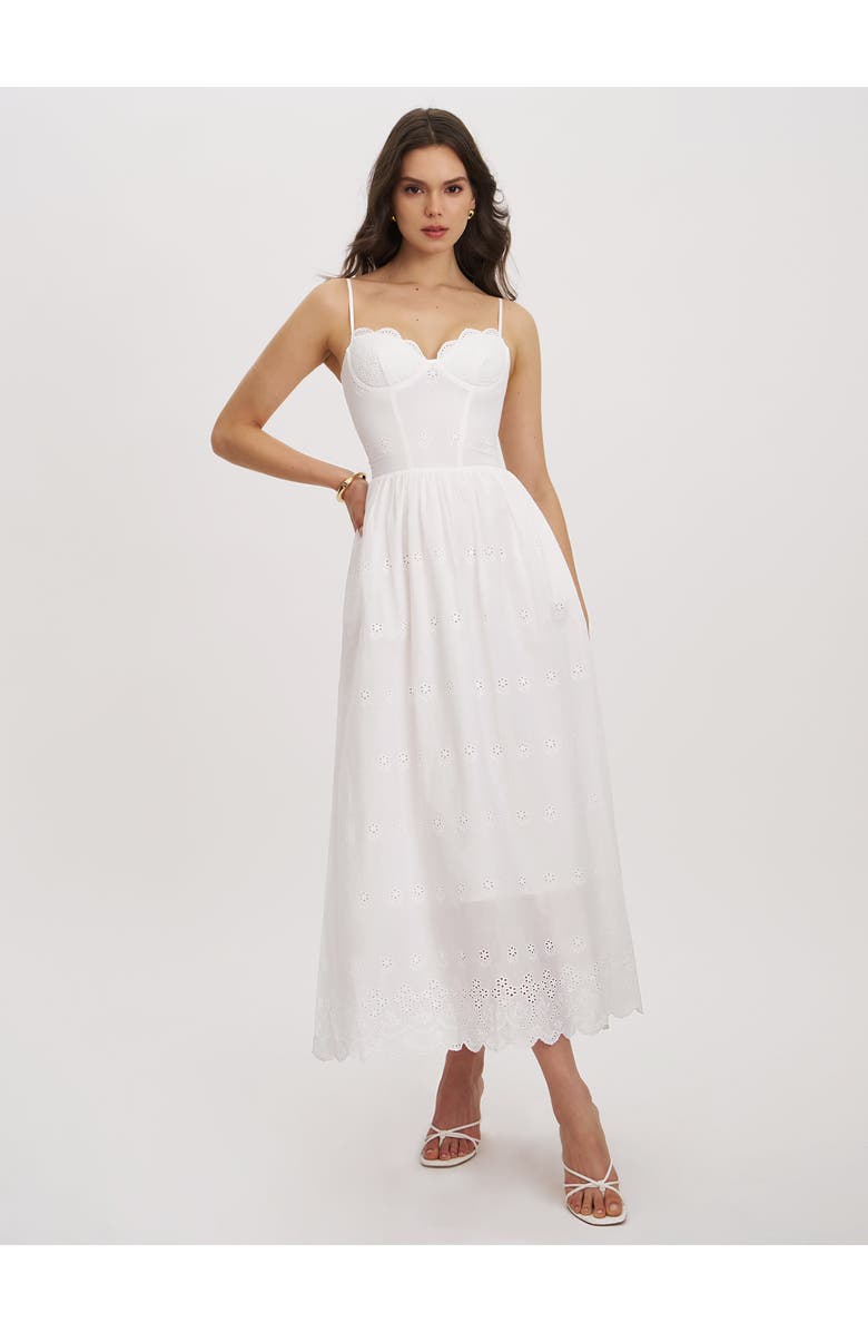 Miss Circle Oberon Cotton Eyelet Lace-Up Back Maxi Dress, Alternate, color, White