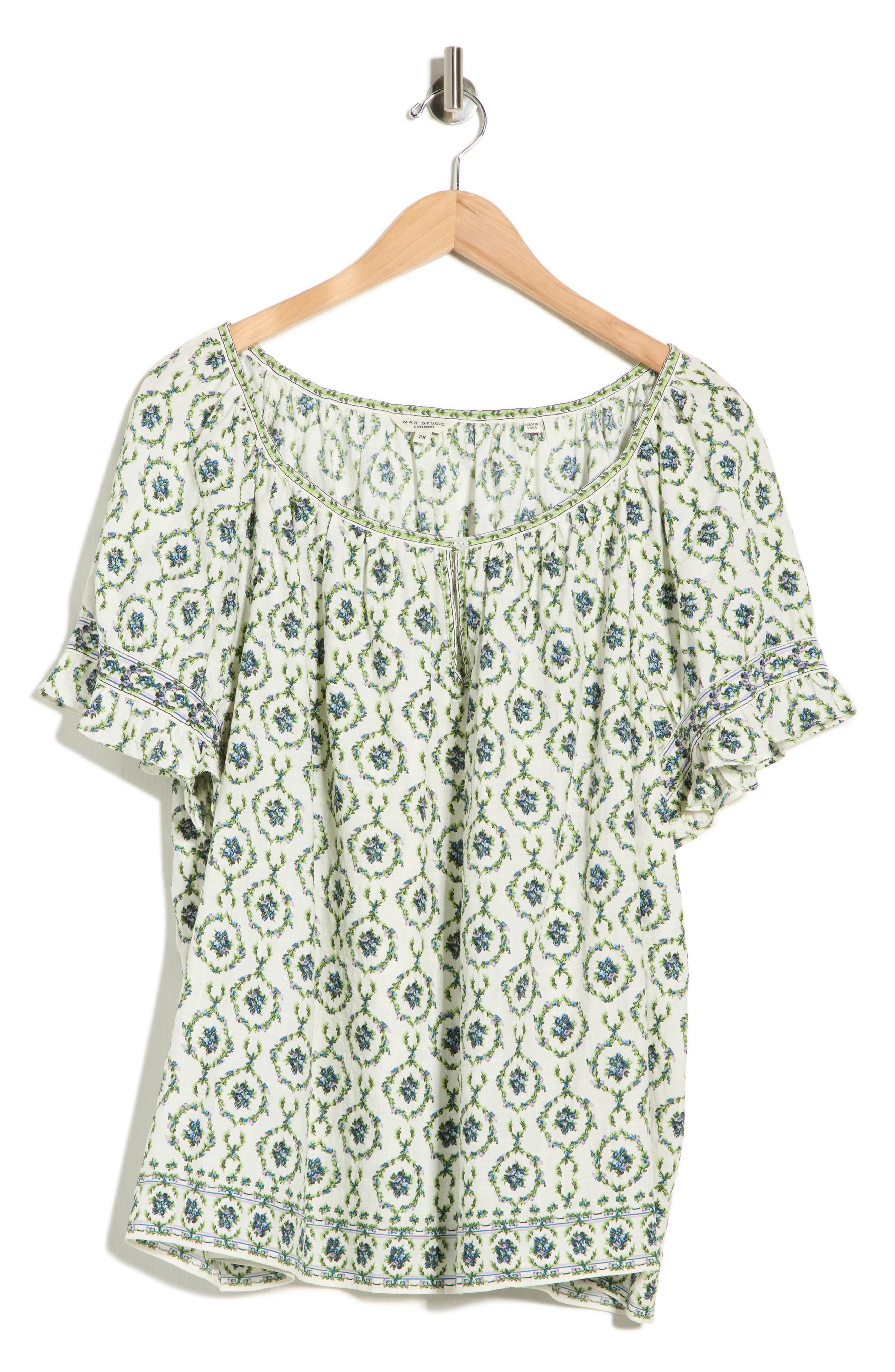 MAX STUDIO Keyhole Short Sleeve Top