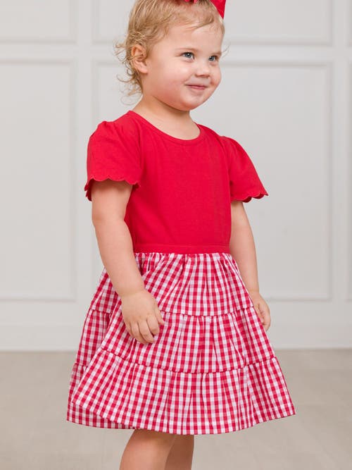 Rufflebutts Mixed Media Short Sleeve Tiered Dress In Red