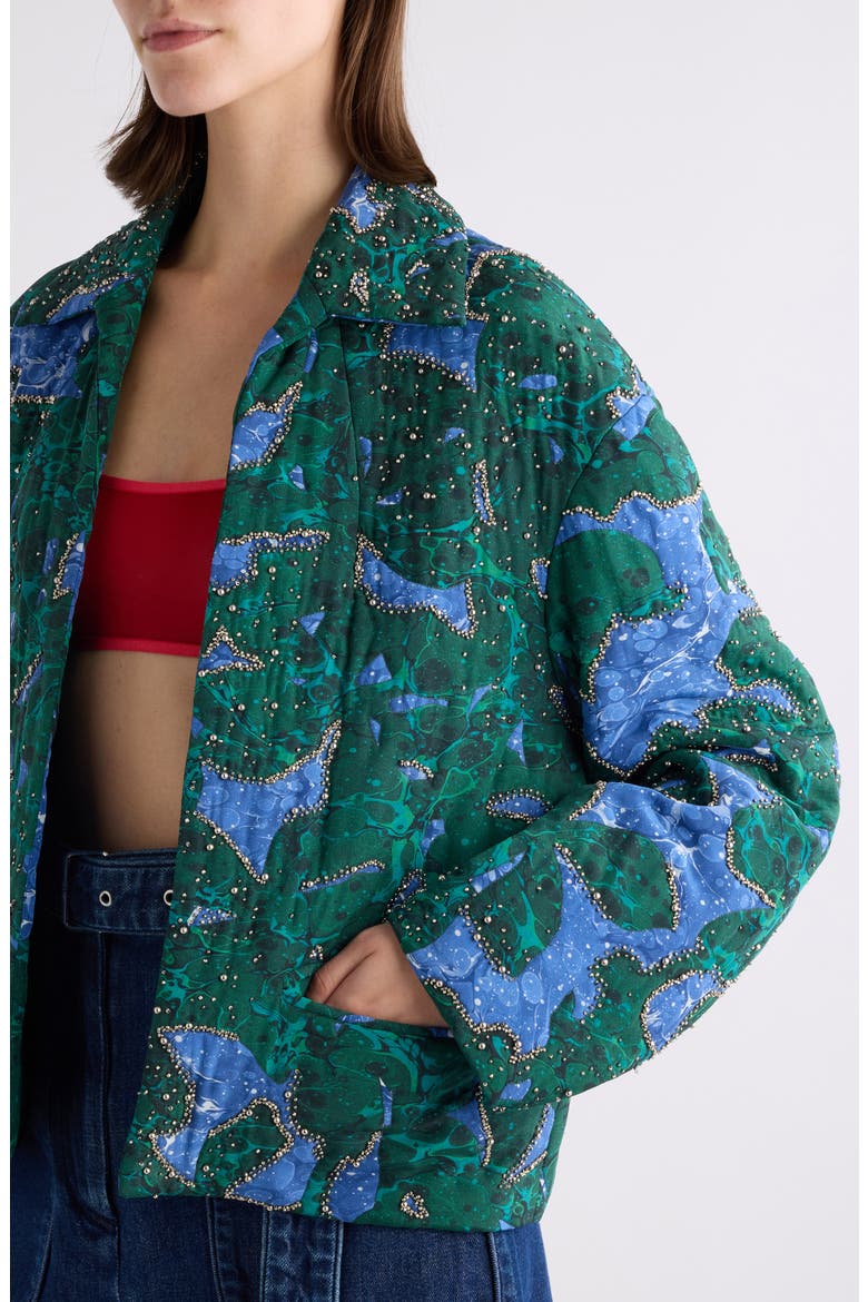 Embellished Open Front Jacket, Alternate, color, MALACHITE