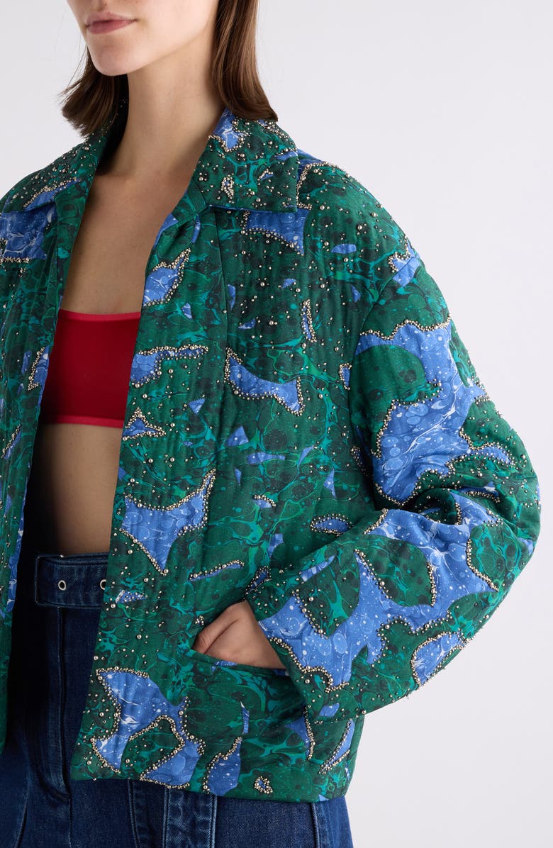 Dries Van Noten Embellished Open Front Jacket, Alternate, color, Malachite