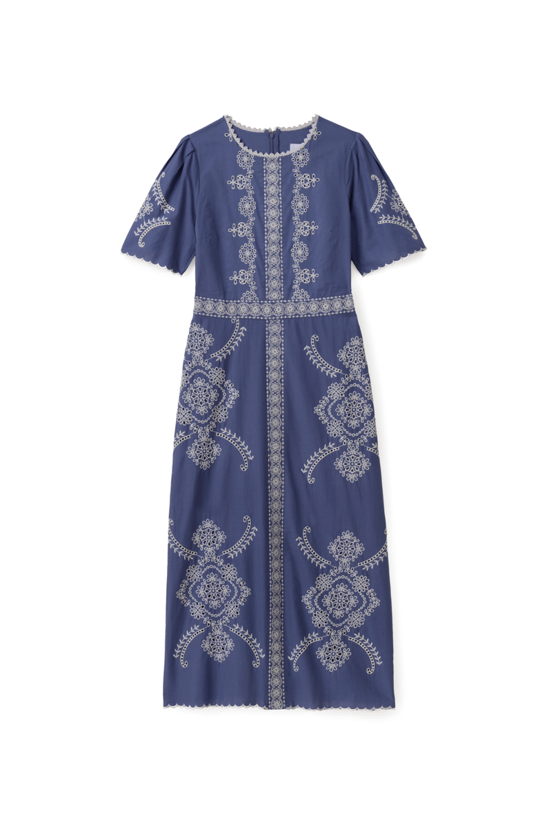 Cartolina Bobbi Embroidered Midi Dress, Main, color, Indigo