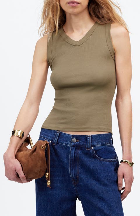 High V-Neck Regenerative Cotton Rib Tank