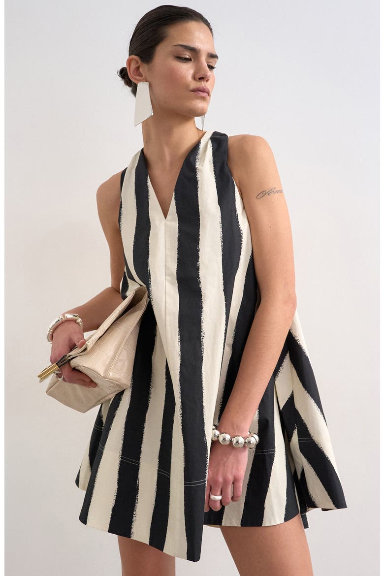 Stripe Halter Neck Trapeze Minidress, Alternate, color, BLACK