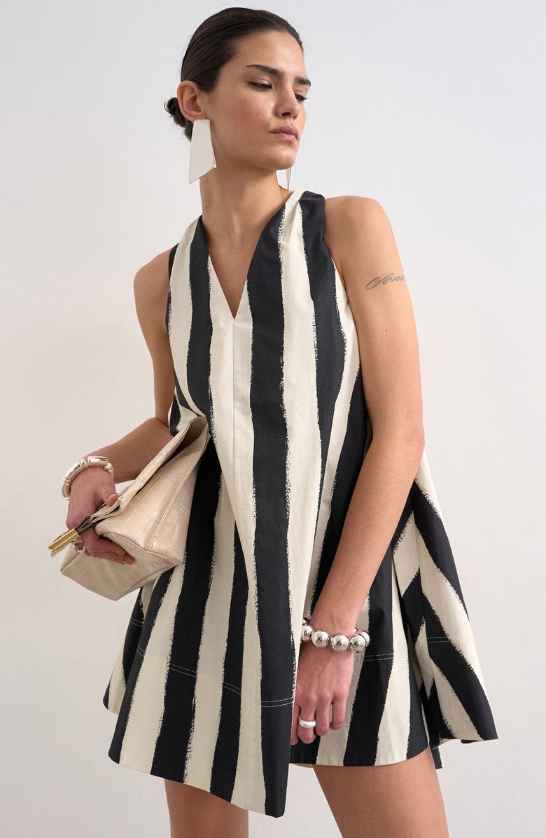 Topshop Stripe Halter Neck Trapeze Minidress, Alternate, color, Black