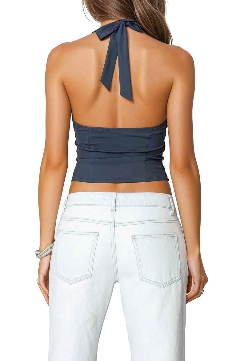 Peekaboo Lace Halter Corset Top, Alternate, color, NAVY