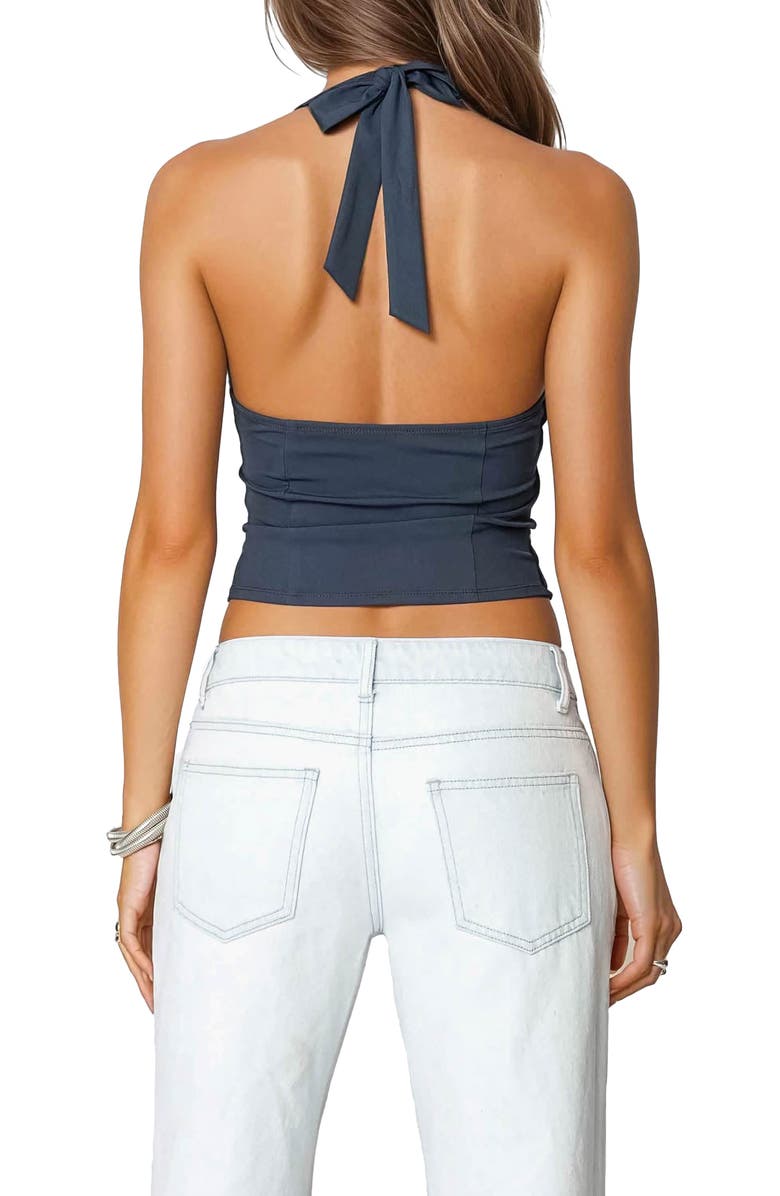 EDIKTED Peekaboo Lace Halter Corset Top, Alternate, color, Navy