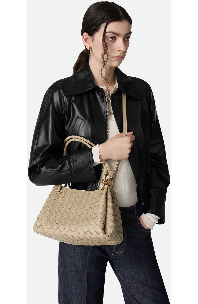 Bottega Veneta Small Parachute Intrecciato Leather Shoulder Bag, Alternate, color, 9614 Ecru-Muse Brass