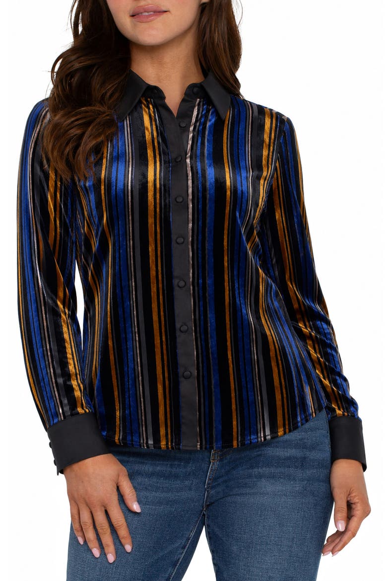 Stripe Burnout Fitted Shirt, Main, color, NVY/ BLK/ ORG MST