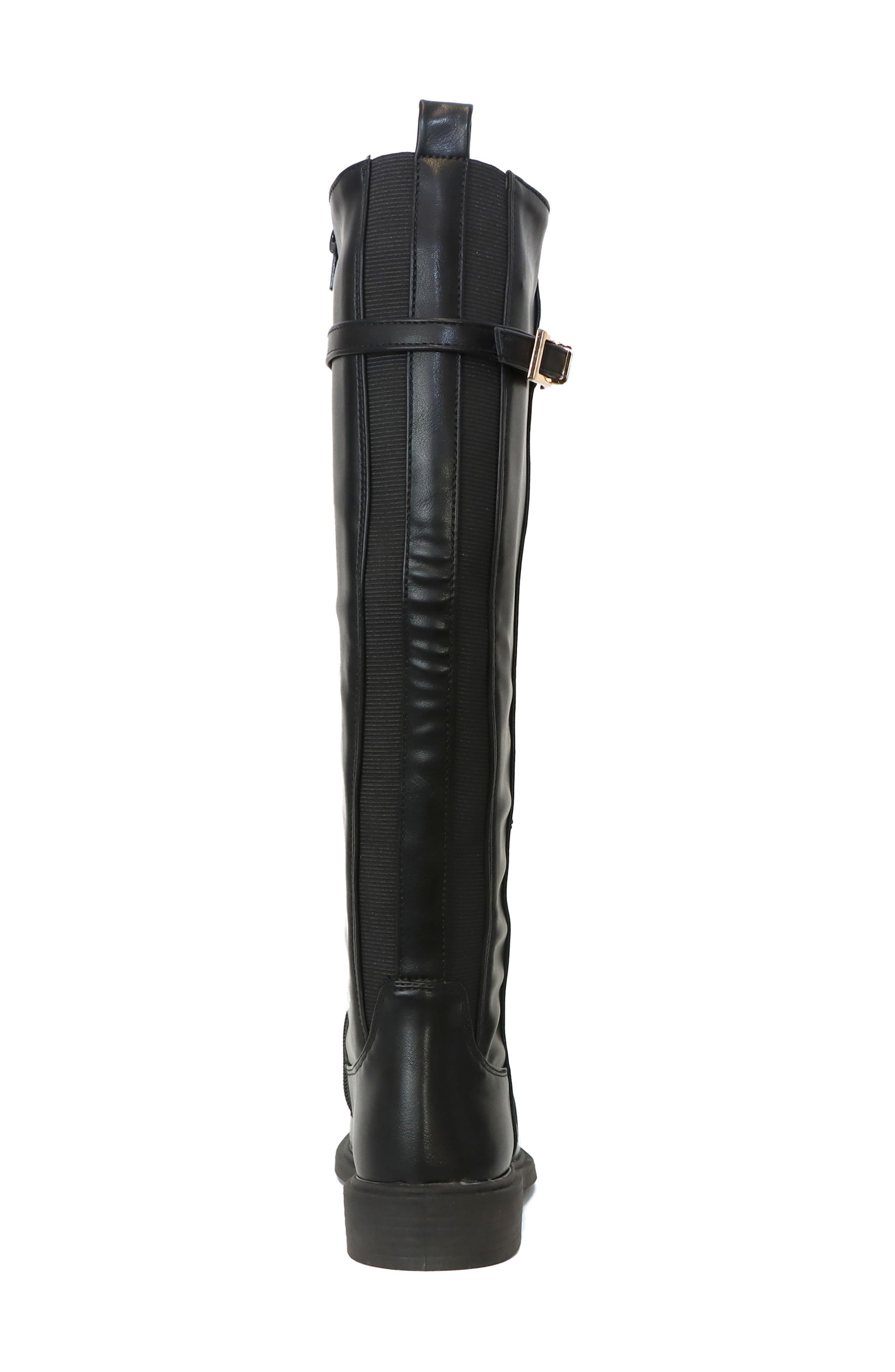Erin Faux Leather Buckle Tall Boot, Alternate, color, BLACK