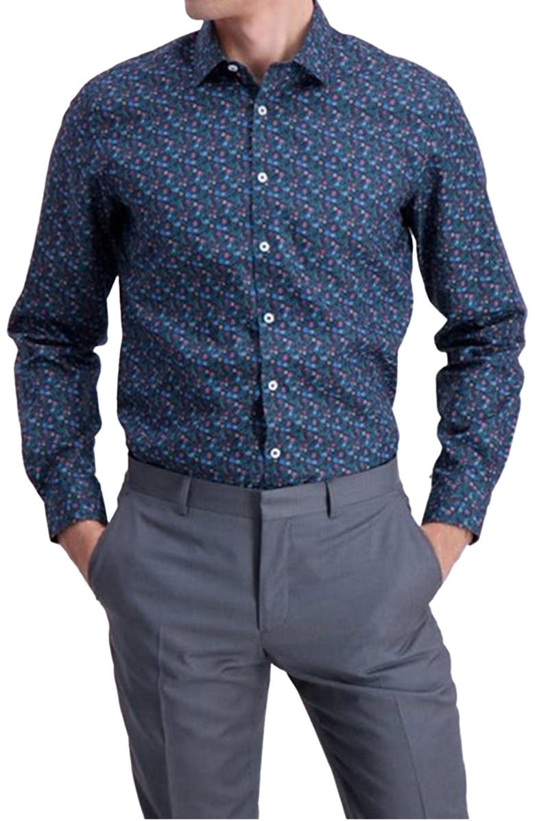 LINDBERGH Floral Modern Fit Twill Shirt, Main, color, Dark Blue