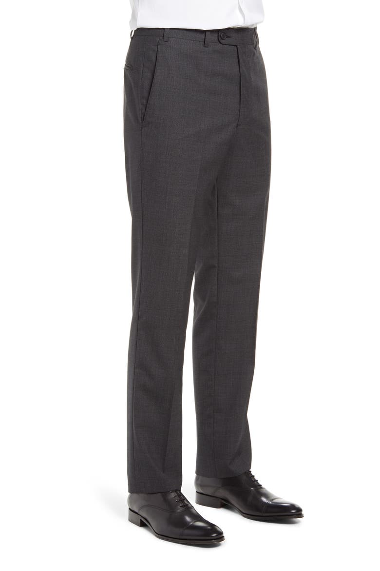 Torino Flat Front Glen Plaid Wool Pants, Alternate, color, BLACK CAVIAR GLEN PLAID
