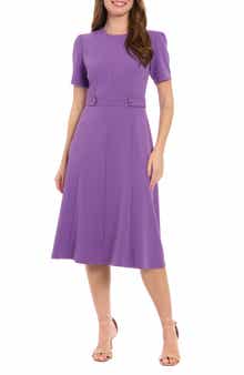 London Times Short Sleeve Fit & Flare Midi Dress