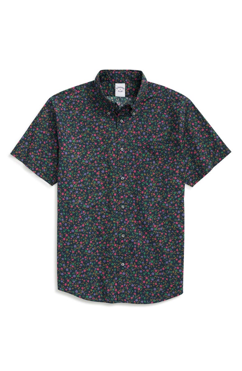 Brooks Brothers Friday Floral Short Sleeve Cotton Poplin Button-Down Shirt, Main, color,