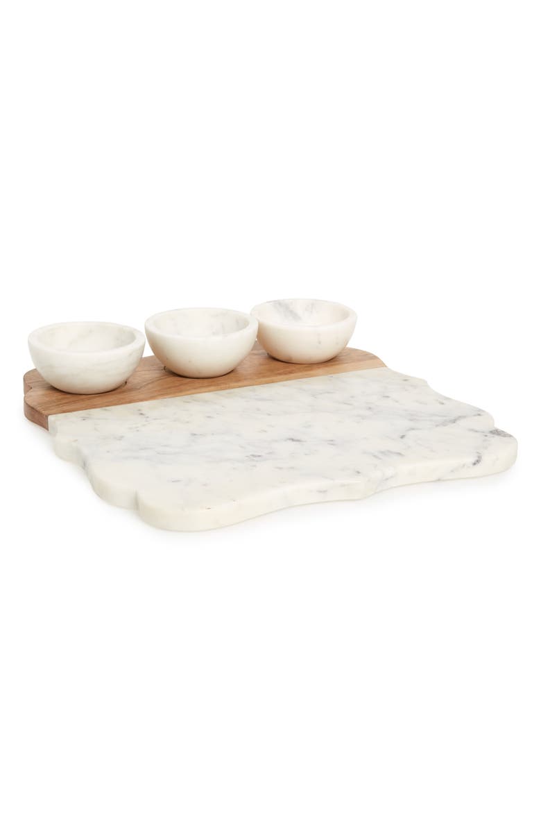 NORDSTROM AT HOME Lavender Marble & Wood Tray & Bowls Set, Main, color, 