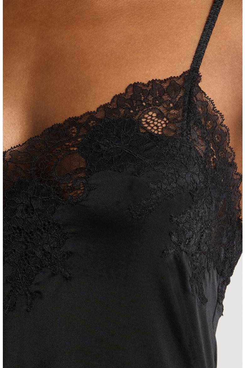 Enchant Lace Trim Satin Chemise, Alternate, color, BLK